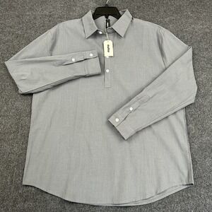 New OUKU Men's XL Long Sleeve Linen Cotton Button Shirt Gray Casual Lightweight
